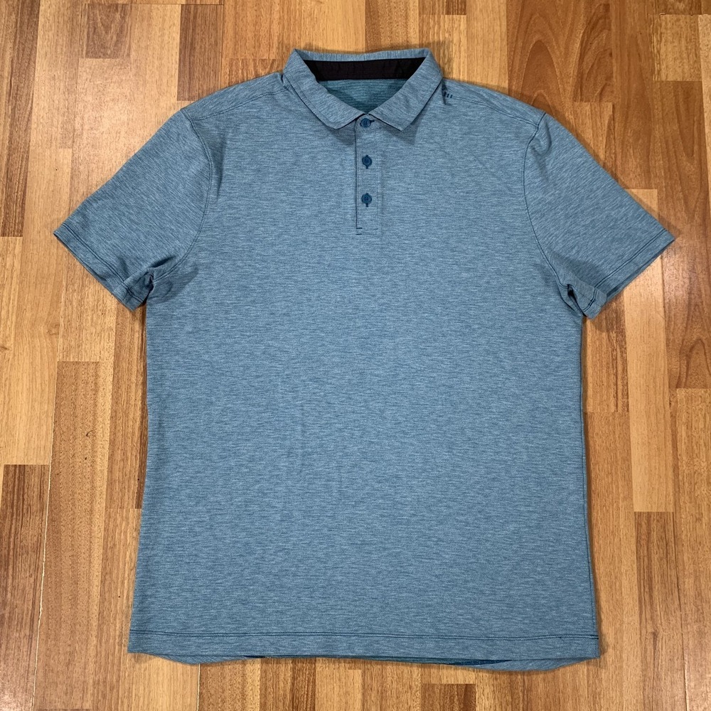 Lululemon Polo Shirt Mens Large Blue Active Short Sleeve
